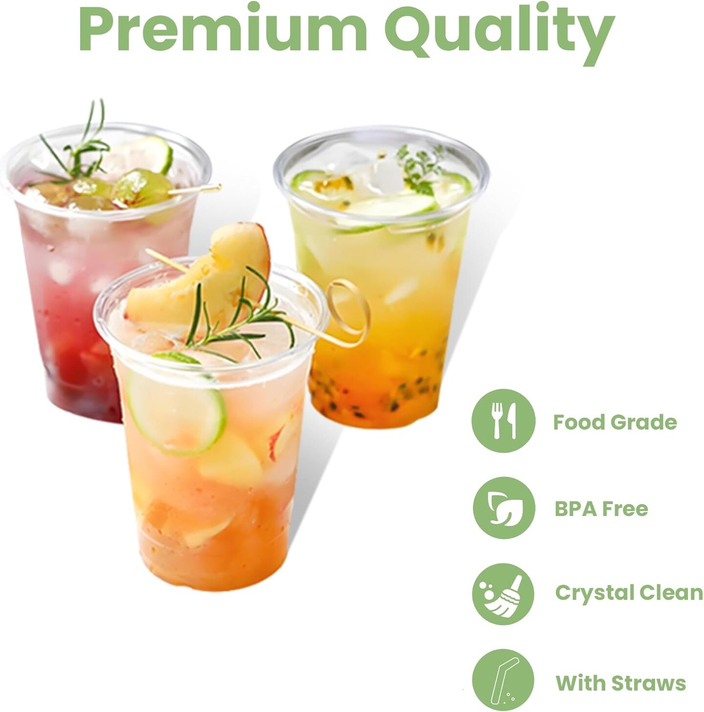 100 Pack 16 oz Plastic Iced Coffee Cups with Lids and Straws, Disposable Clear Coffee Cups with Lids for Cold Coffee, Smoothie, or Any Drinks