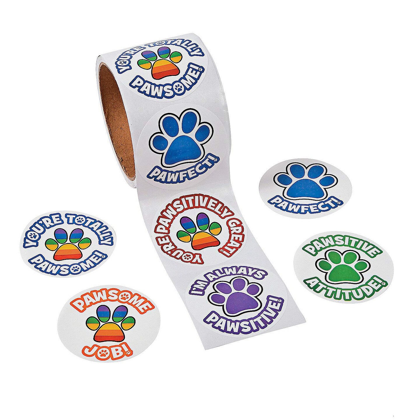 2 1/4&#x22; Multicolor Motivational Paw Print Sticker Roll 100 Pc