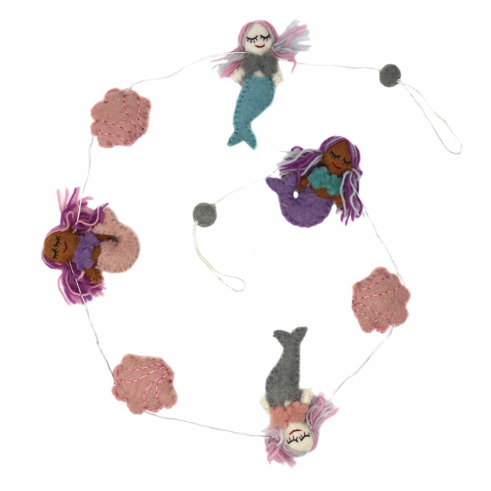 Multi-Color Felt Handmade Mermaid Garland Soft Ocean-Themed Decor