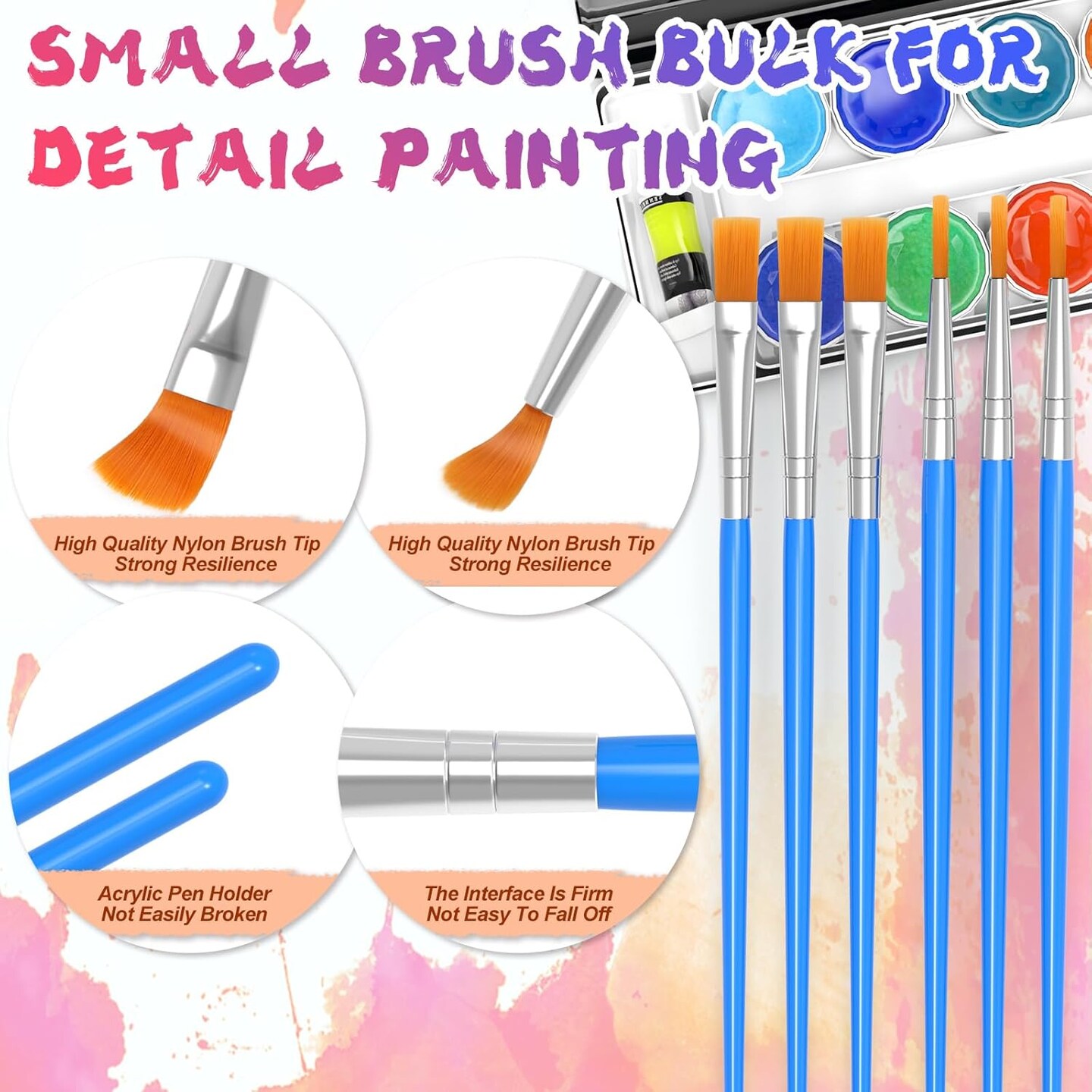100 Pcs Paint Brushes Set for Acrylic Painting, 50 Pcs Flat and 50 Pcs Round Art Paint Brushes, Painting Brushes for Kids Adults Oil Watercolor Rock Painting Body Face Nail Art