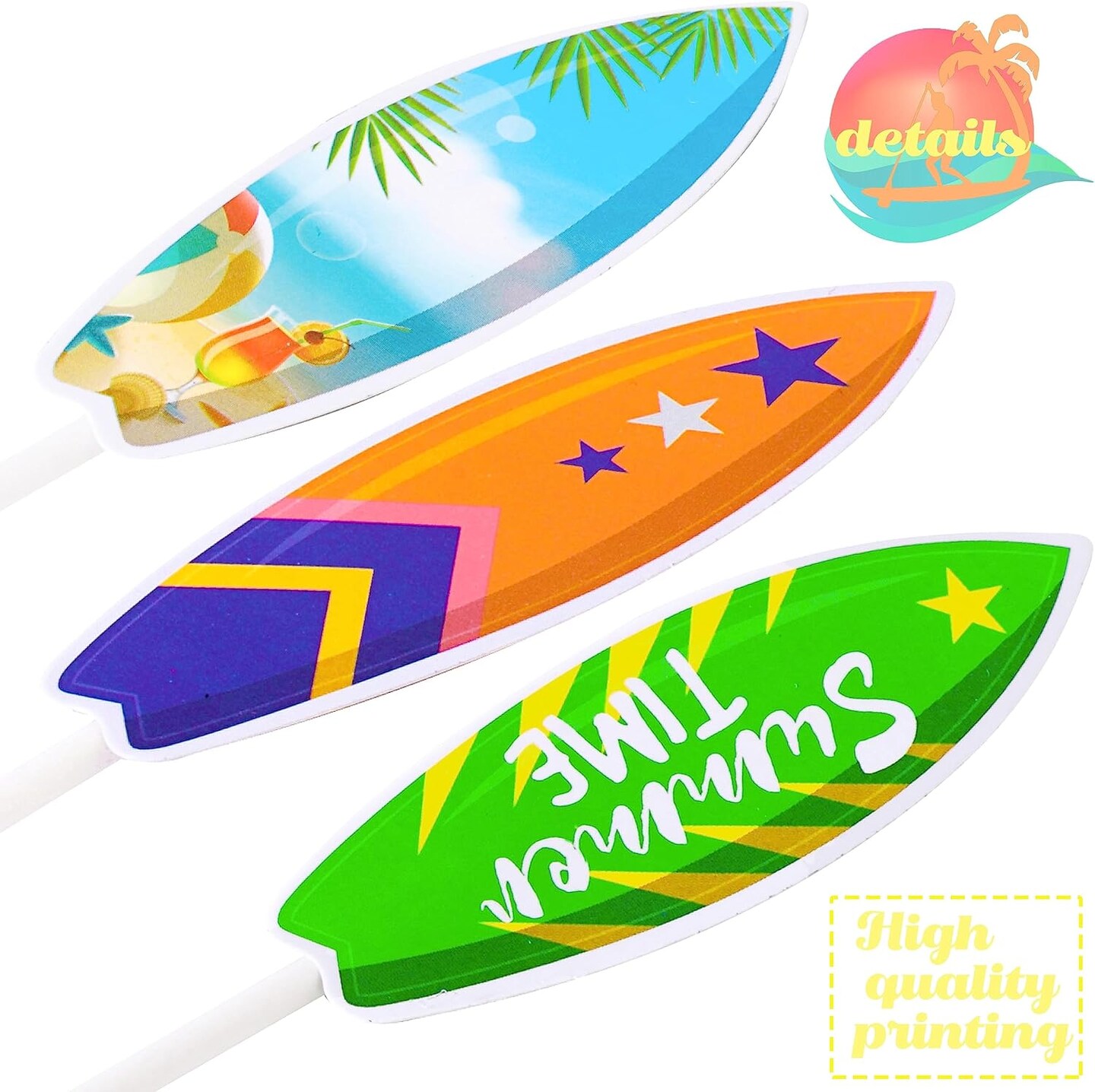 36pcs Surfboard Cupcake Toppers Decorations Swimming Pool Birthday Party Decorations Beach Surfboard Cupcake Decorations for Summer Hawaii Beach Themed Birthday Party Baby Shower Supplies