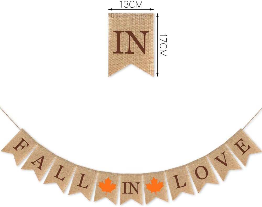 Burlap Fall in Love Banner with Maple Leaf Sign Fall Autumn Wedding Garland Supplies Engagement Bridal Shower Decoration