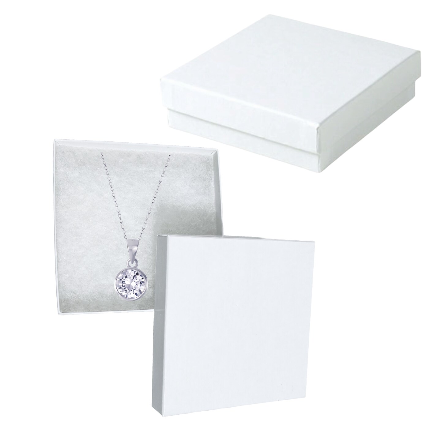 MADE IN USA - 20 Boxes - White Gloss Jewelry Boxes with Cotton Filling - 3.5"x3.5"x7/8"