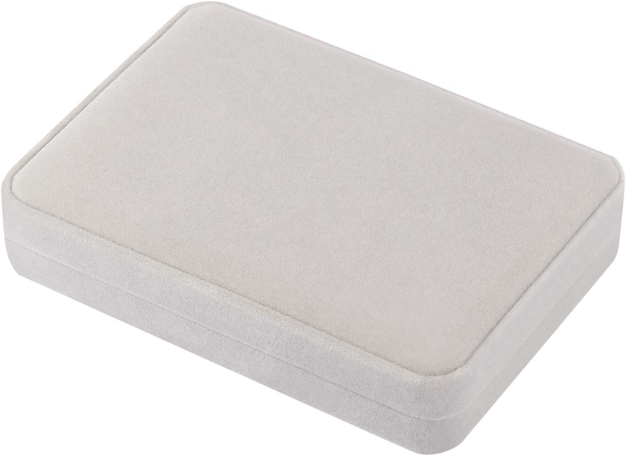 Large Velvet Jewelry Set Box, Big Necklace and Ring Earring Pendant Gift Box, Pearl Necklace/Chunky Necklace Jewelry Storage Case (Grey)