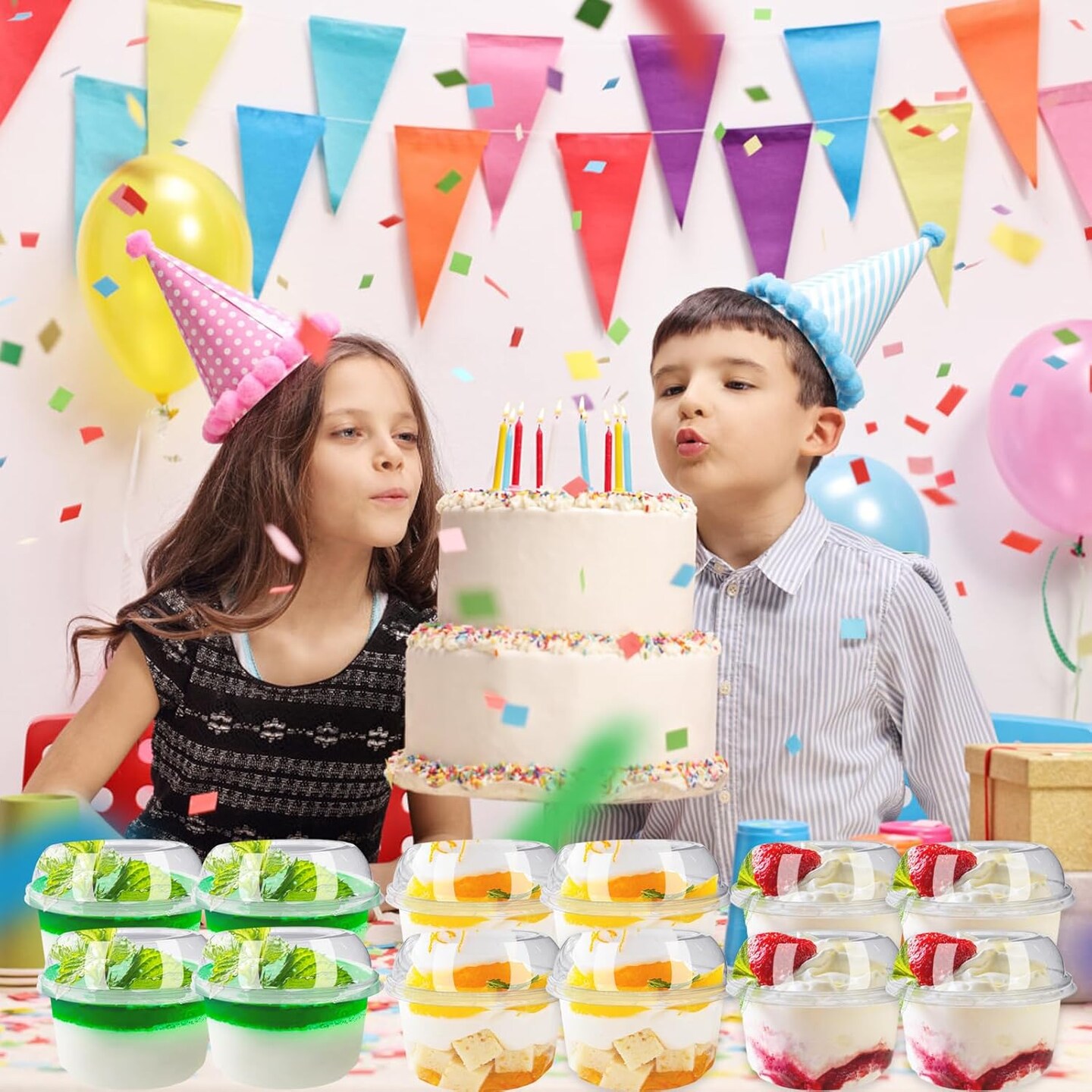 50 Pack 12 oz Disposable Clear Plastic Cups with Dome Lids and Spoons,Plastic Dessert Cups,Disposable Snack Bowls for Ice Cream,Cake,Snacks,Fruit,Cold Drinks,Milkshake,Pudding,Salad