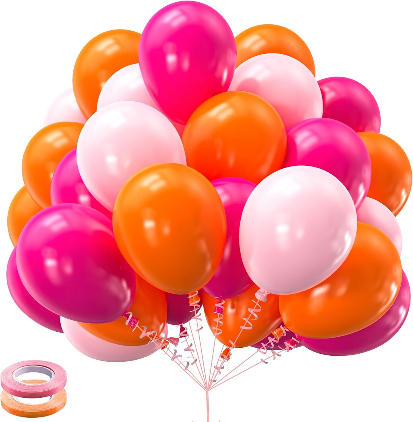 Pink and Orange Balloons 60PCS 12 inch Orange Hot Pink Light Pink Latex Balloons with Ribbons for Party Decoration