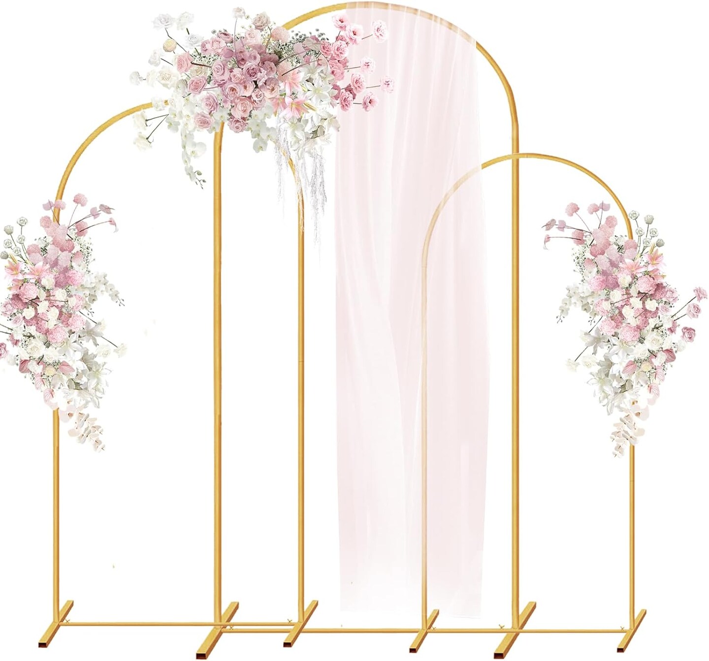Gold Metal Arch Backdrop Stand – Set of 3 (7.2ft, 6.6ft, 6ft) for Weddings, Parties & Ceremonies