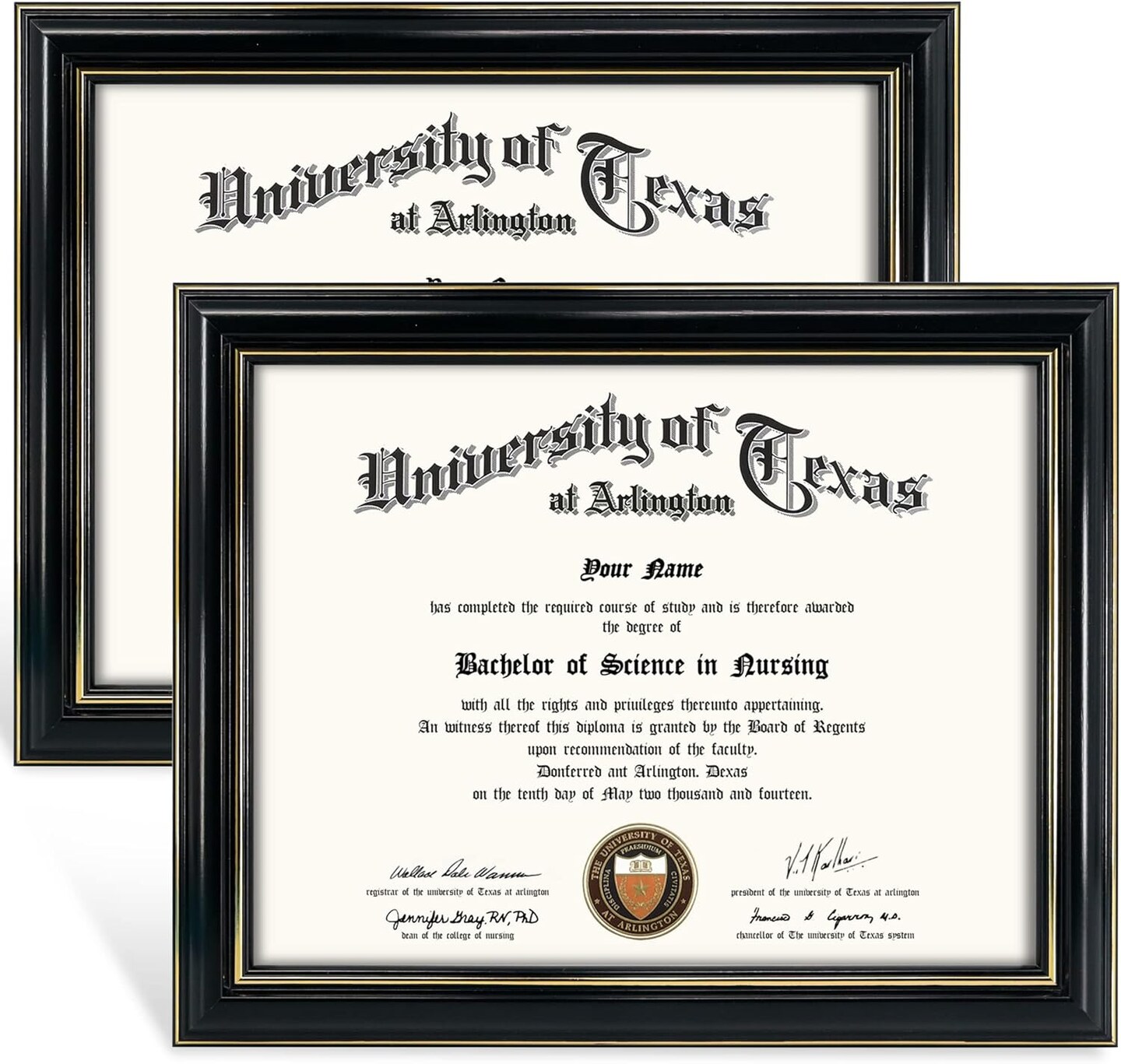 8.5x11 Certificate Diploma Frame,Solid Wood & UV Protection Acrylic,Black Finish with Gold Trim,2 Pack