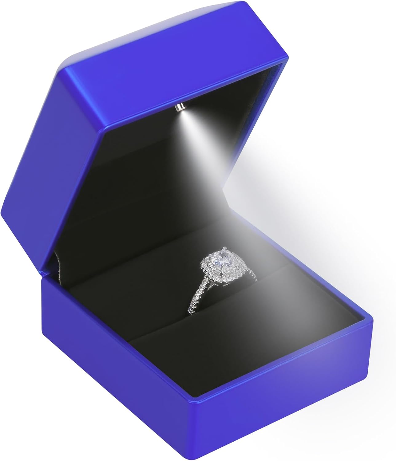LED Ring Earring Box for Proposal, Wedding, Engagement, Luxury Jewelry Storage Gift Box with LED Light, Jewelry Display Box (Blue)