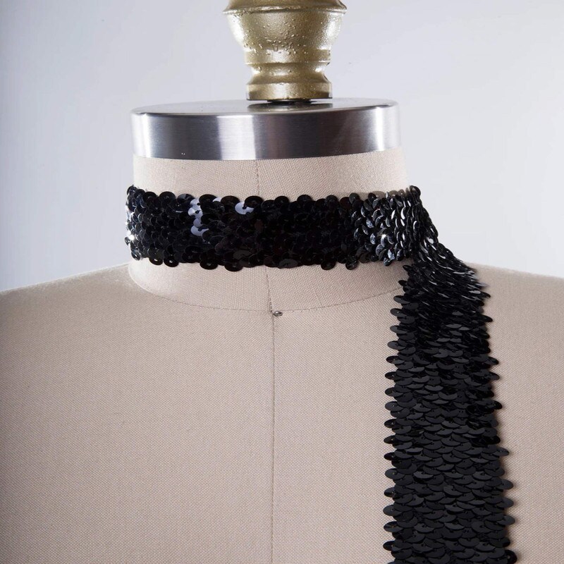 1 Yard 1.5&#x22; Black Stretch Elastic Sequin Trim