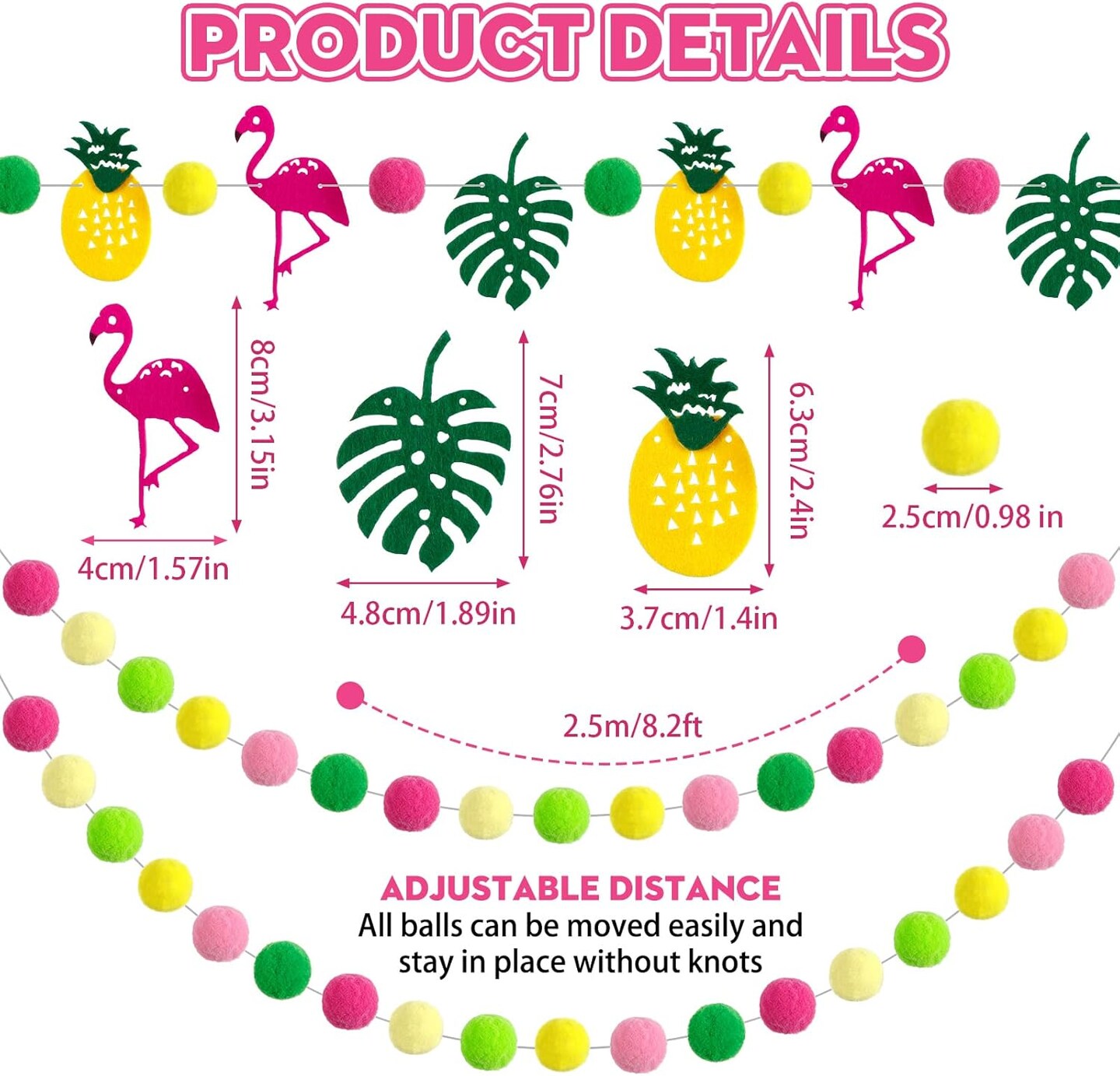 3 Pieces Hawaii Summer Hanging Pompom Ball Garland Tropical Flamingo Pineapple Party Banner Set Aloha Banner Flamingo Flower Garland Banner for Hawaiian