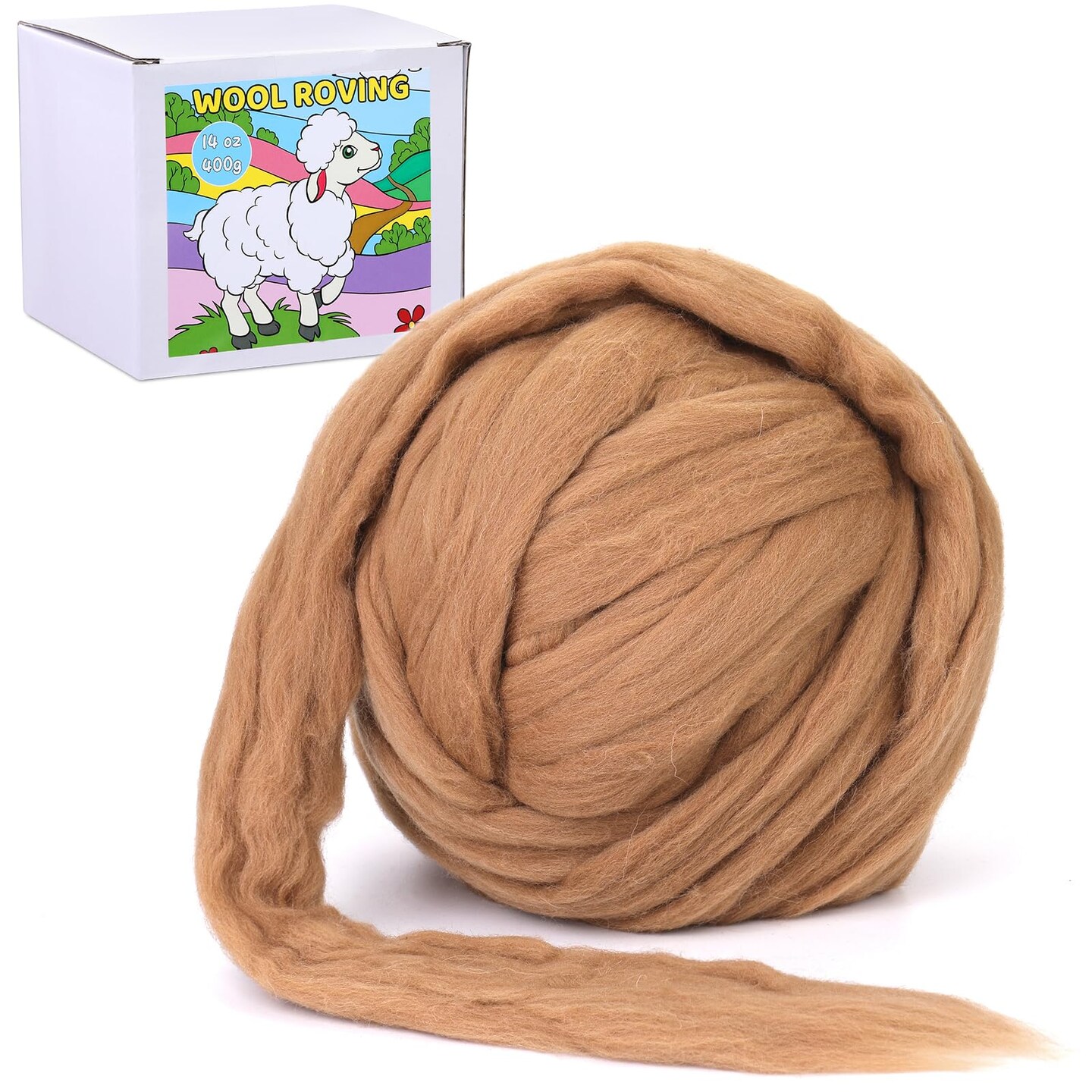 QMNNMA Wool Roving 0.88 lb (14.1 Ounces), Colored Natural Wool Roving for Spinning, Soft Chunky Yarn for Wool Felting, Felting Pad, Felting Supply, Wool Yarn Bulk, Carded Stuffing