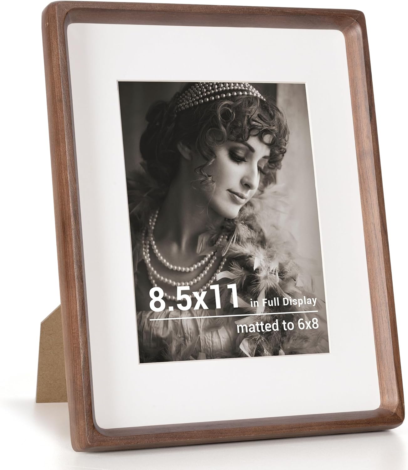 8.5 by 11 Picture Frame, USA-Sourced Walnut Wood Photo Frame with HD Tempered Glass, Handcrafted Rounded Corner 8.5 x 11 Wooden Frame Matted to 6x8 Photos, 8.5x11 frame, Tabletop or Wall Display