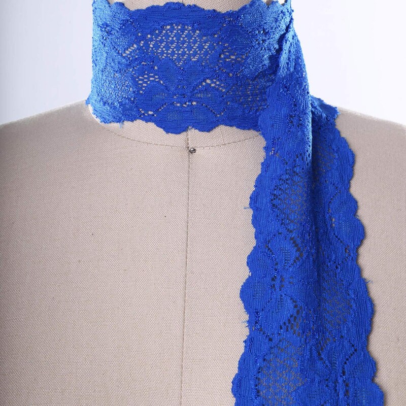 2 Yards Royal Blue Stretch Lace Trim Wide Floral Elastic Ribbon 2.5" for Sewing Lingerie & Crafts