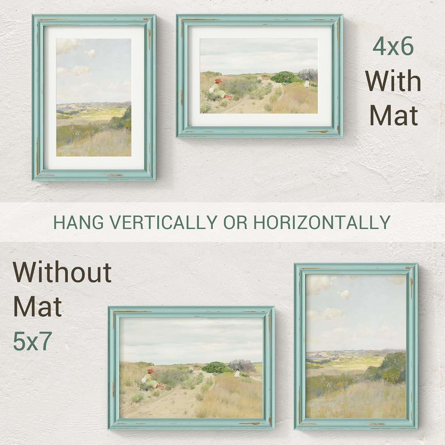 5x7 inch Picture Frame, Solid Distressed Wood Photo Frame with HD Tempered Glass, Rustic Retro Picture Frame with Removable Mat, Wall or Tabletop Display - Vintage Teal, 1 Pack