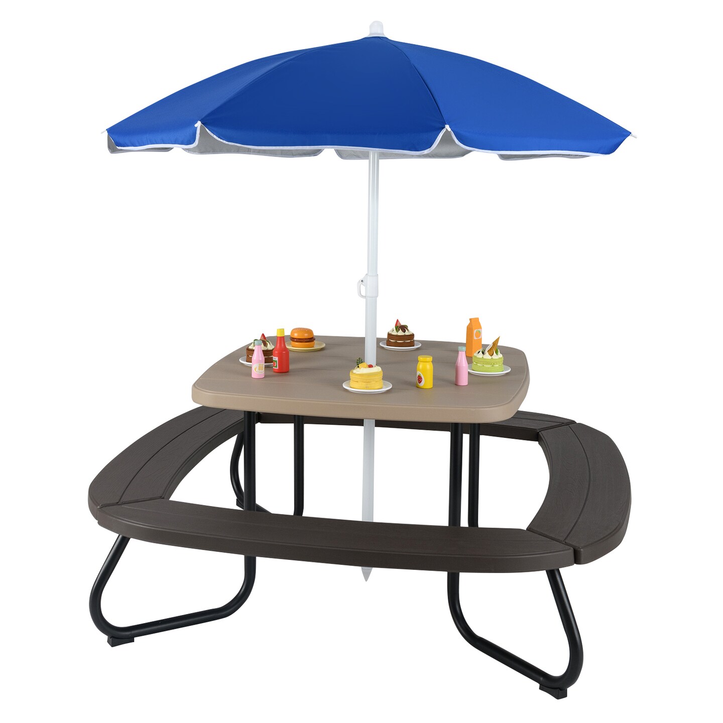 Kids Outdoor Play Table with Collapsible Umbrella and Heavy-Duty Metal Frame