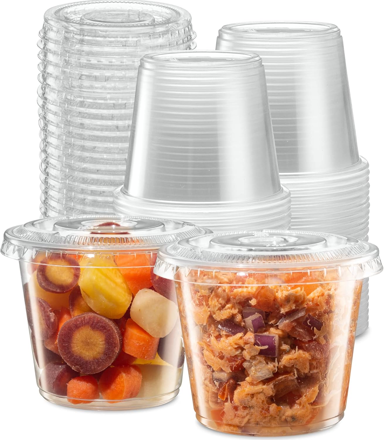 Clear Diposable Plastic Portion Cups With Lids, Small Mini Containers For Portion Controll