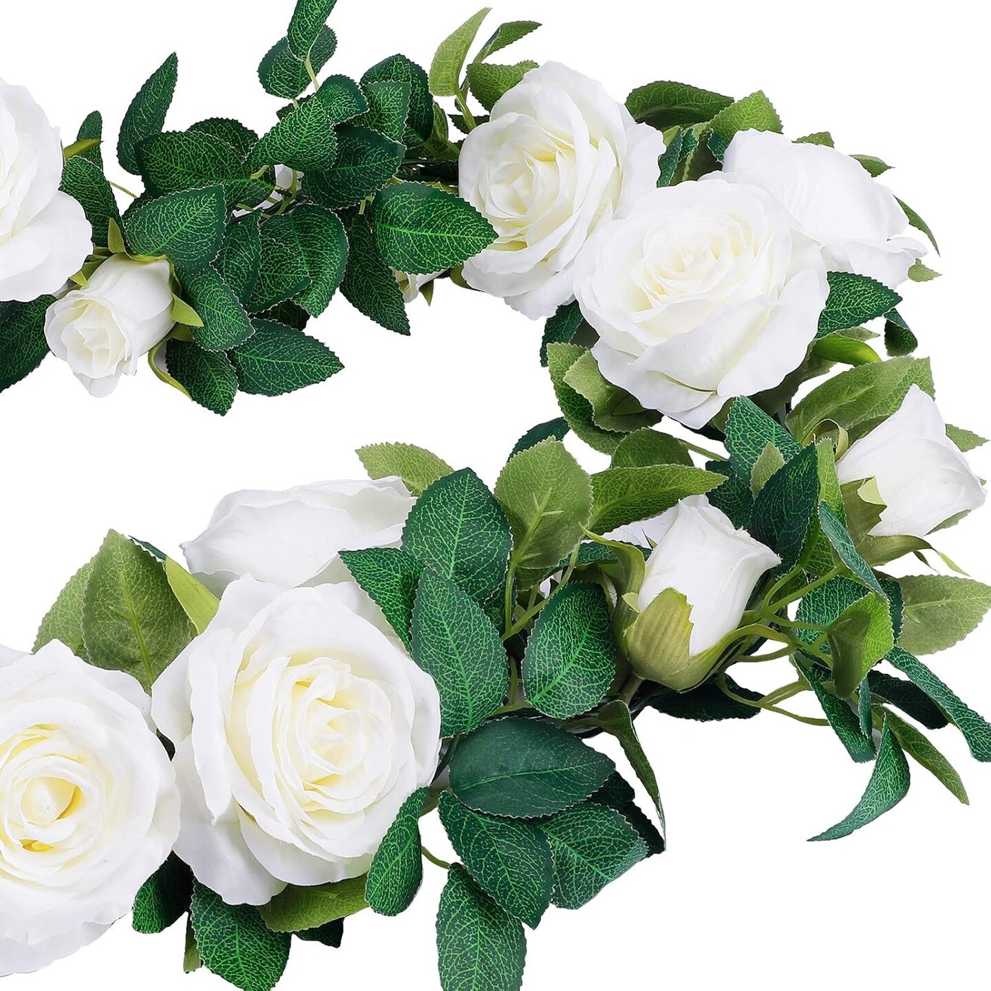 4Pcs(26 FT) Artificial Rose Vine Fake Flower Garland Fake Silk Rose Hanging Vine for Wedding Party Background Arch Garden Background Decoration (White)