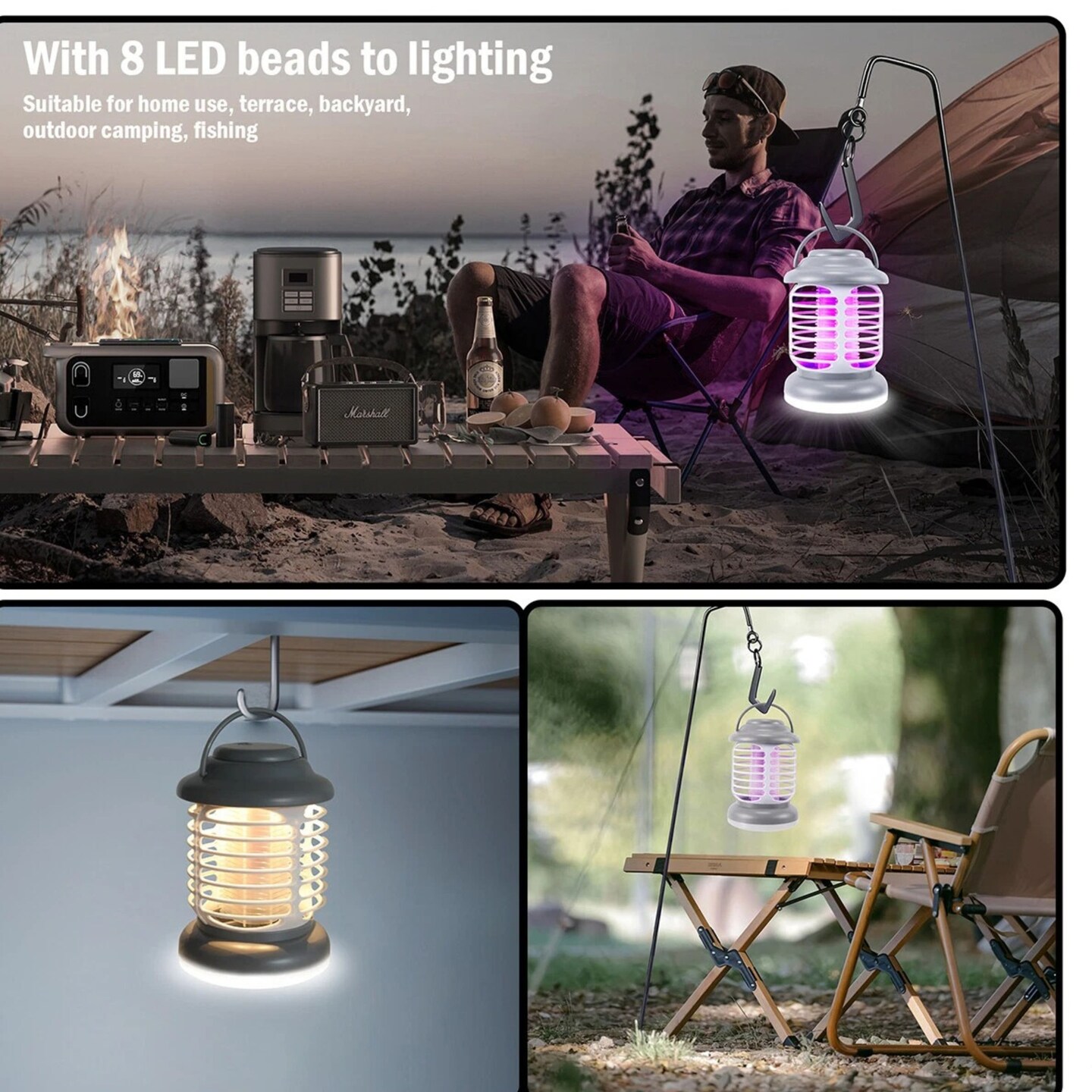 8-Bead LED Mosquito Killer Lamp USB Chargeable Night Light