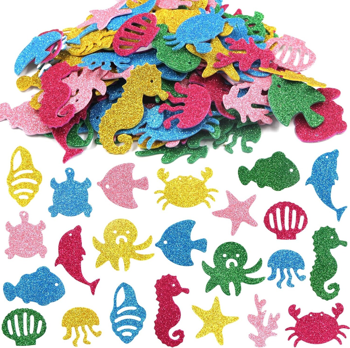 Ocean Stickers for Kids Glitter Foam Fish Sticker for Summer Sea Party Arts Crafts Scrapbooking Cards Supplies 120Pcs