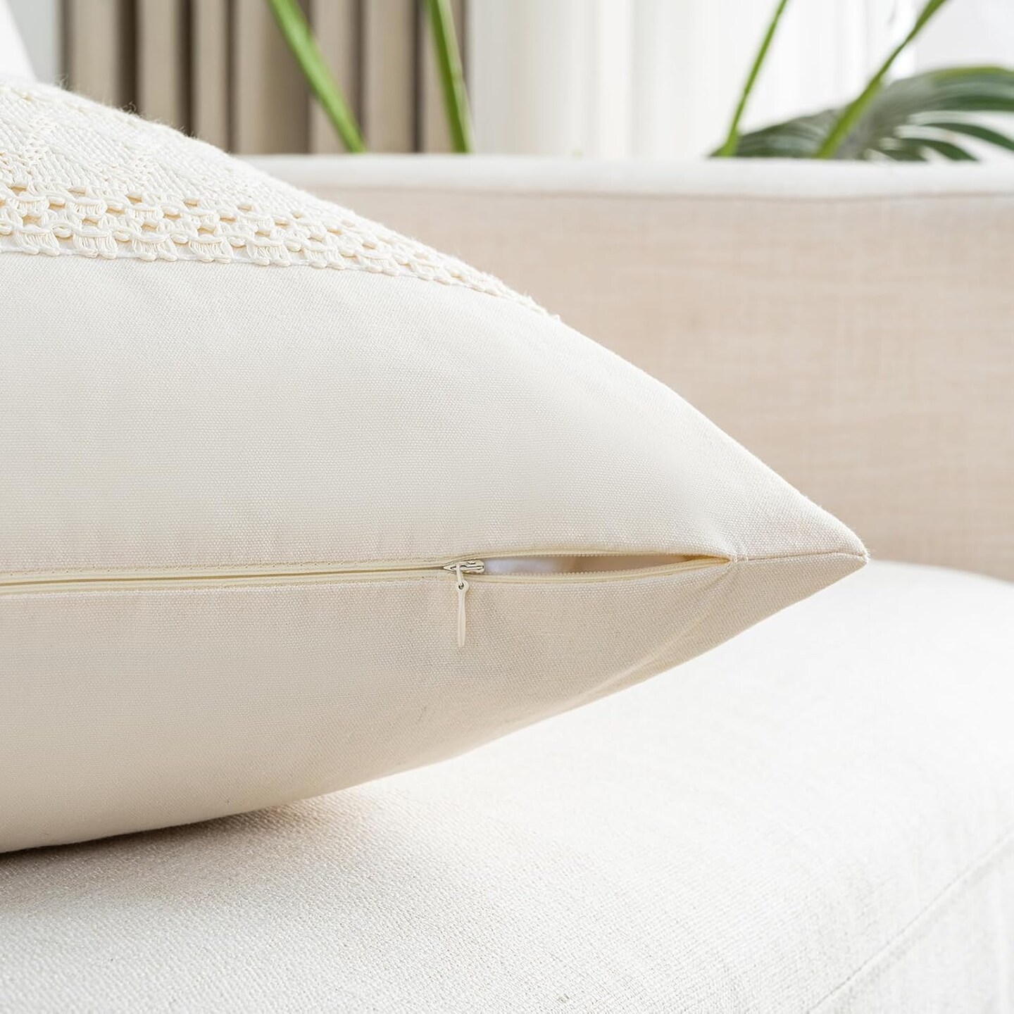 i Set of 2 Boho Cream Decorative Throw Pillow Cover 18x18 Inch (Cream)