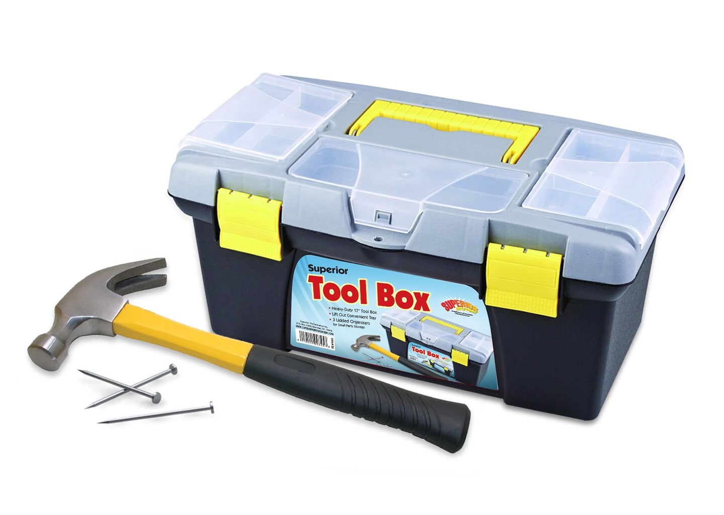 Heavy-Duty Tool Box with Lift-Out Tray, 3 Lidded Organizers, and Versatile Design - Durable Plastic Construction for Superior Protection and Storage of Tools, Crafts, and More