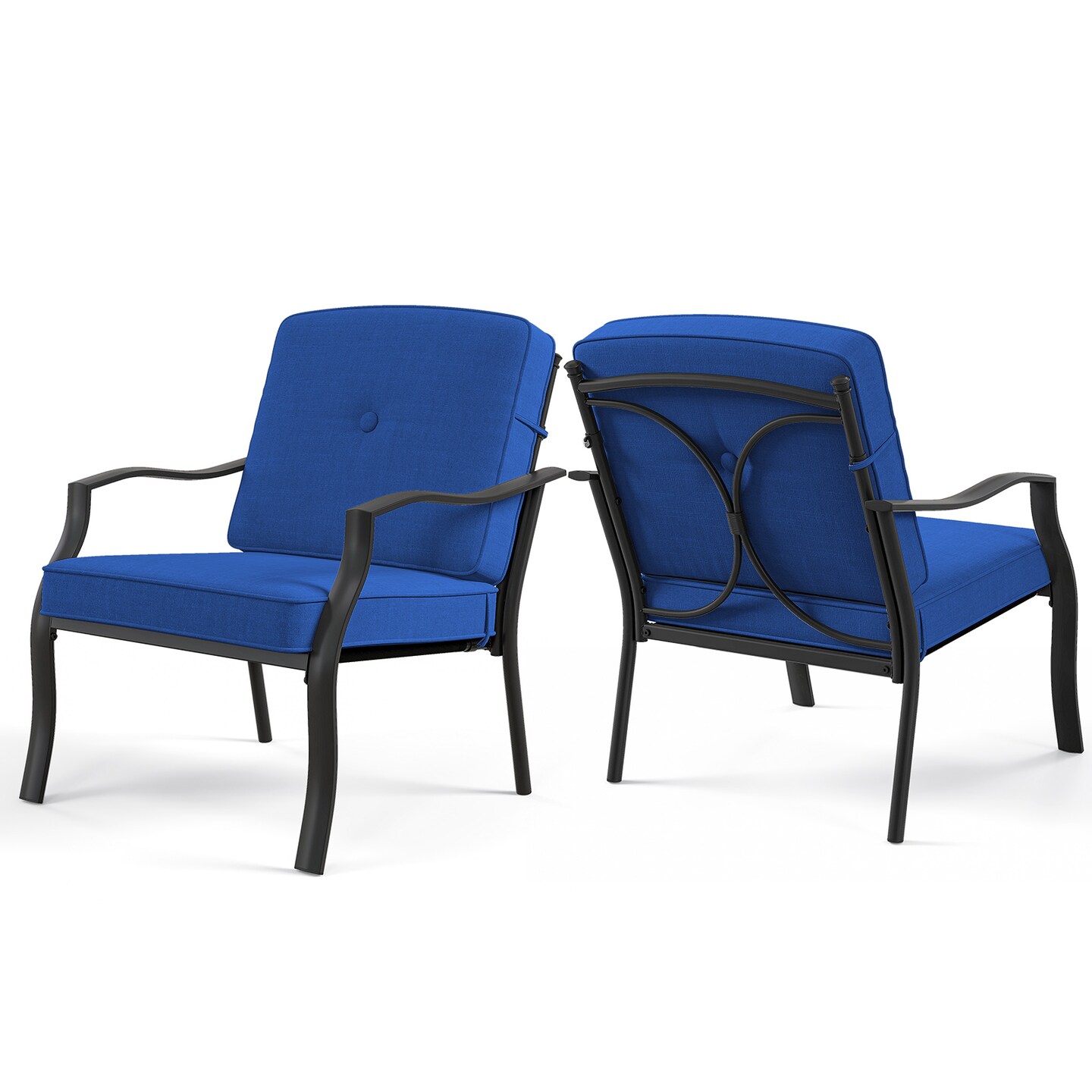 2-Piece Outdoor Patio Metal Chair Set with Cushions Black Frame, Gray Removable Cushions