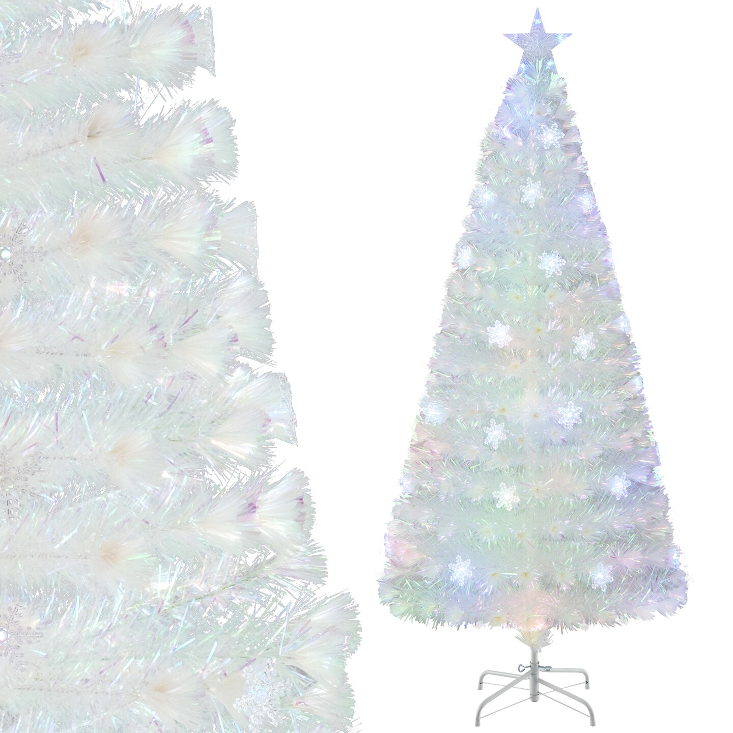 White Fiber Optic Christmas Tree with Multi-Color LED Lights and Foldable Metal Stand