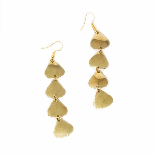 Geometric Brass Drop Earrings Long Dangle Tiered Triangle Design