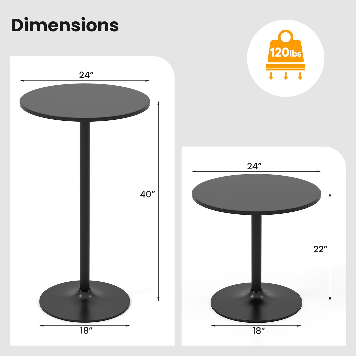 Set of 2 Black Round Bar Table Fixed Desktop Sturdy Iron Base Pub Table for Home and Kitchen