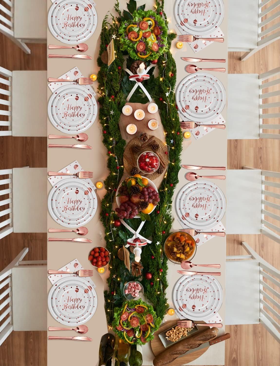 161-Piece Rose Gold Birthday Party Tableware Set, Includes Paper Plates, Napkins, Cups, and Silverware, Perfect for Showers, Engagement Parties, and Decorations – Serves 20