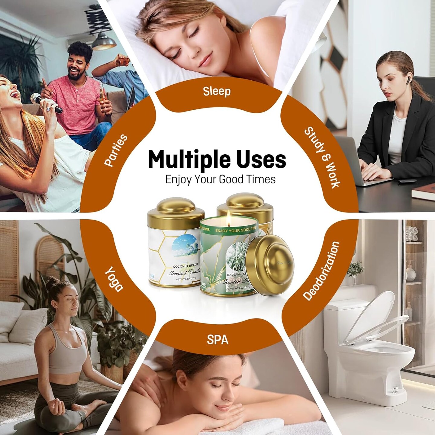 3-Pack Aromatherapy Candle Set - Balsam & Cedar, Sage & Citrus, Coconut & Beach Scented Candles 4.5oz Each | 25+ Hour Relaxing Long-Lasting Burn | Natural Soy Candles