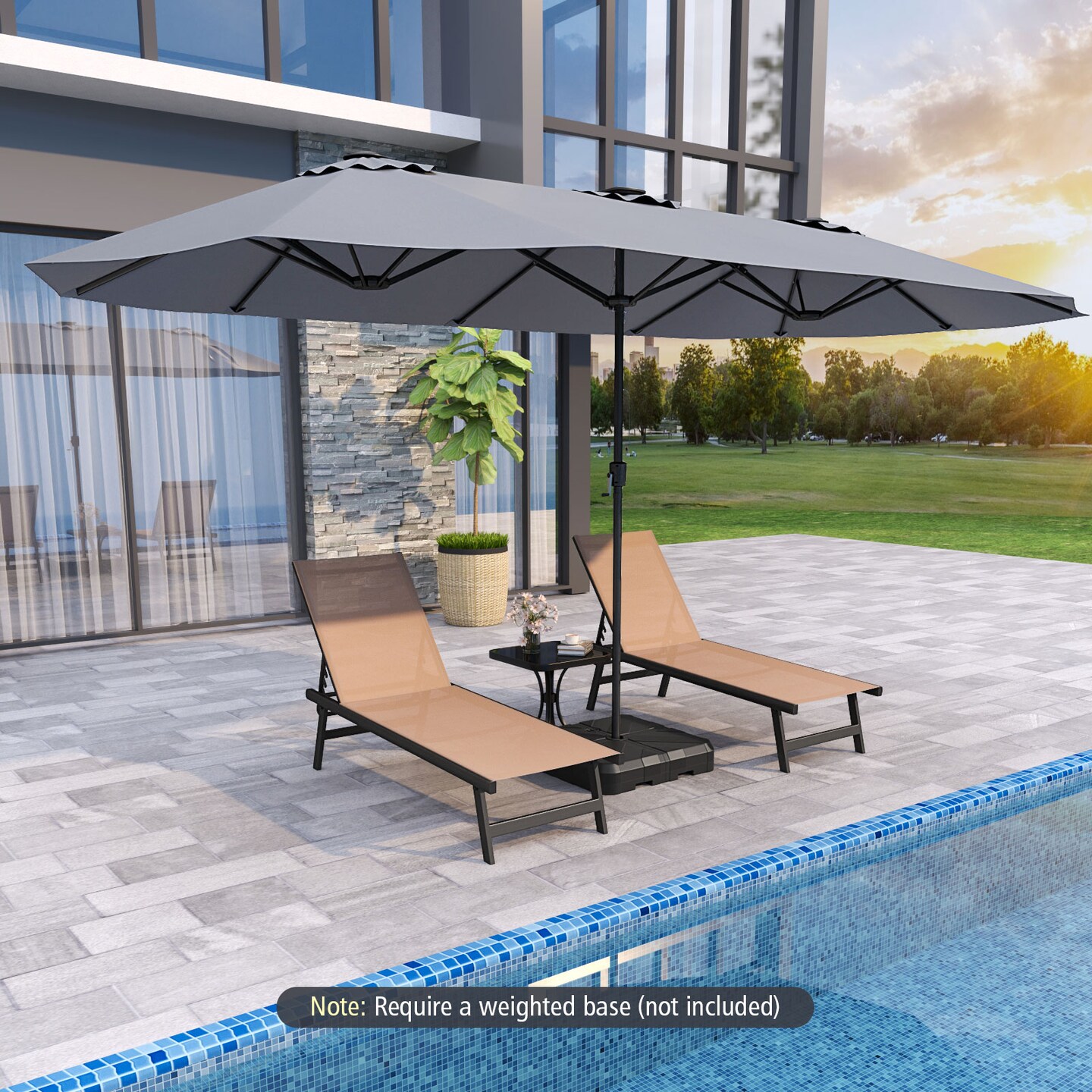 Extra Large LED Patio Umbrella, Double-Tier Canopy with Crank and Solar Lights