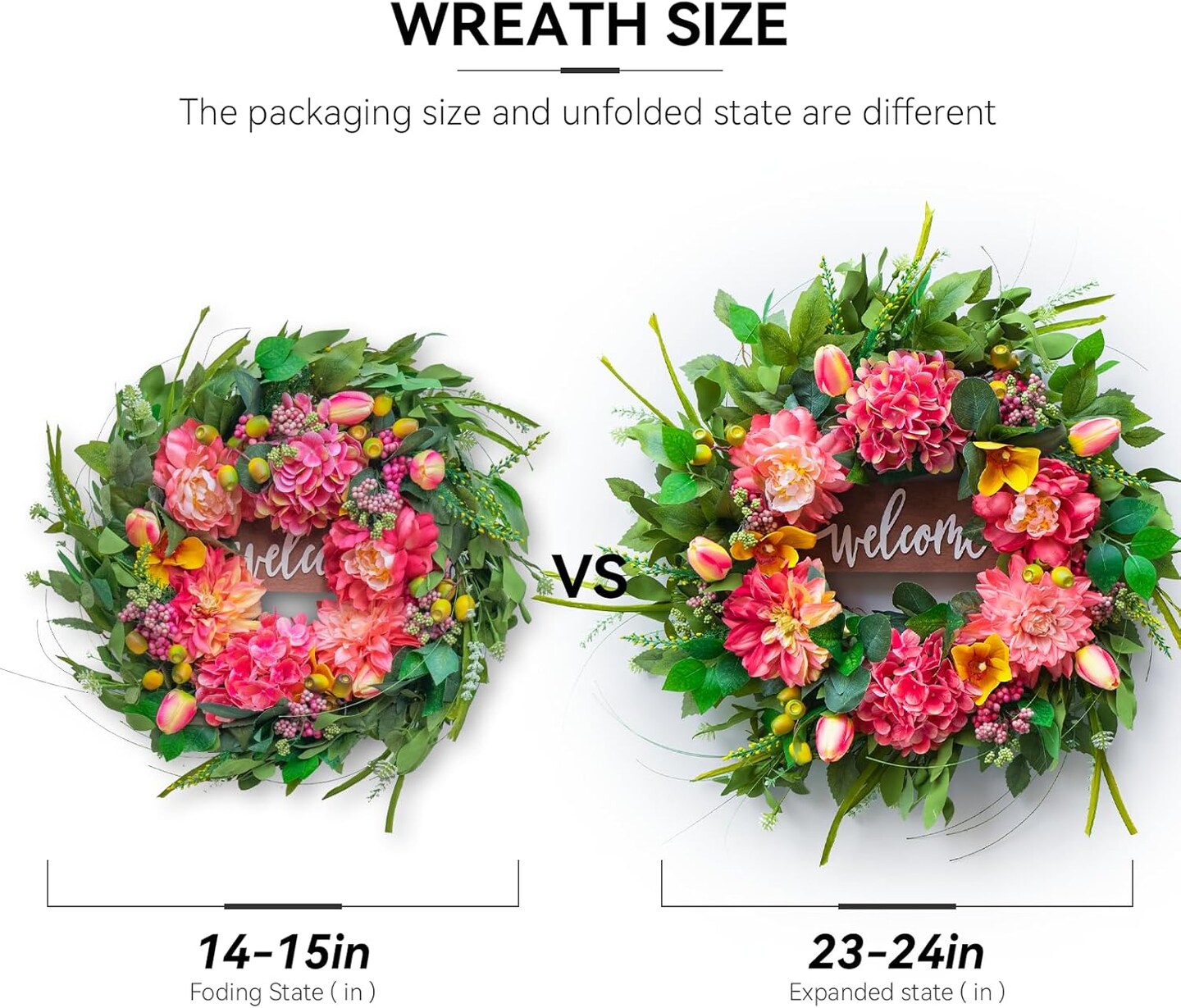 24" Outdoor Spring & Summer Wreath with Welcome Sign – Pink Peony & Hydrangea Floral Decor