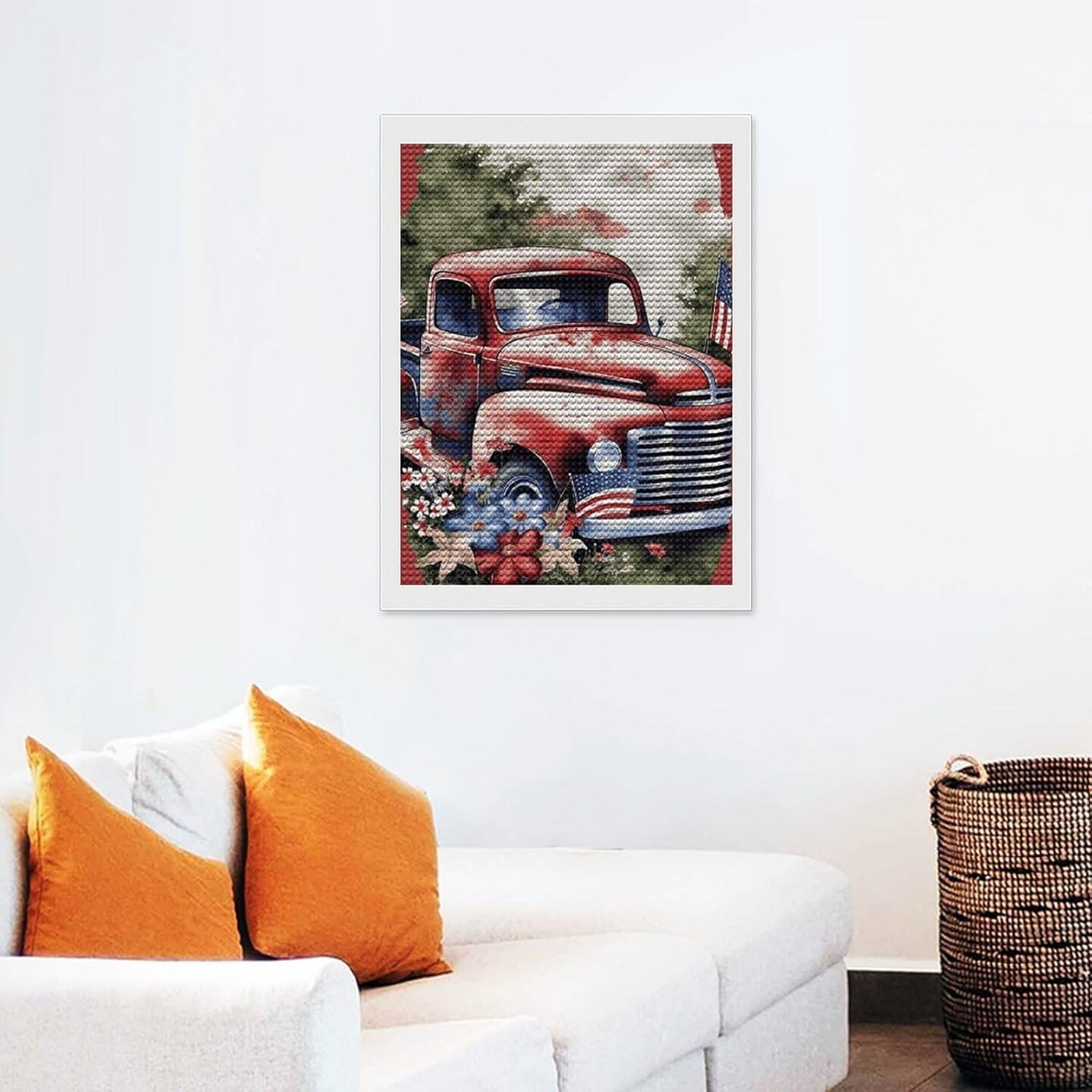 4th Of July Patriotic Old Red Truck 5D Diamond Art Kits for Adults