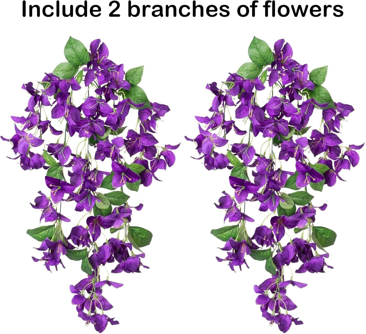 Artificial Bougainvillea Faux Flowers Plants for Outdoor Outside Summer Decoration, 2PCS Hanging Fake Silk Long Vines