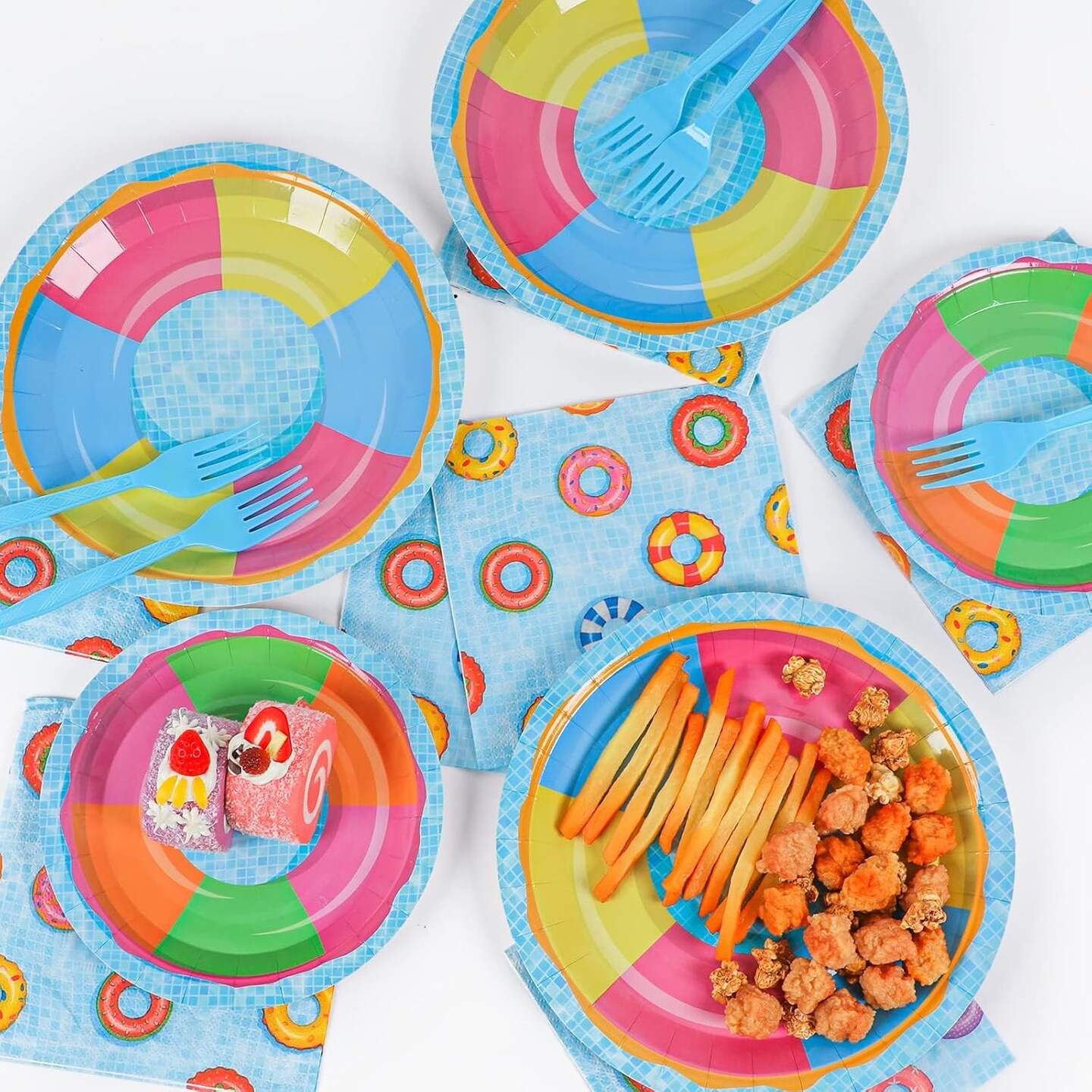 96PCS Pool Party Plates and Napkins Sets Beach Ball Plates (Blue)
