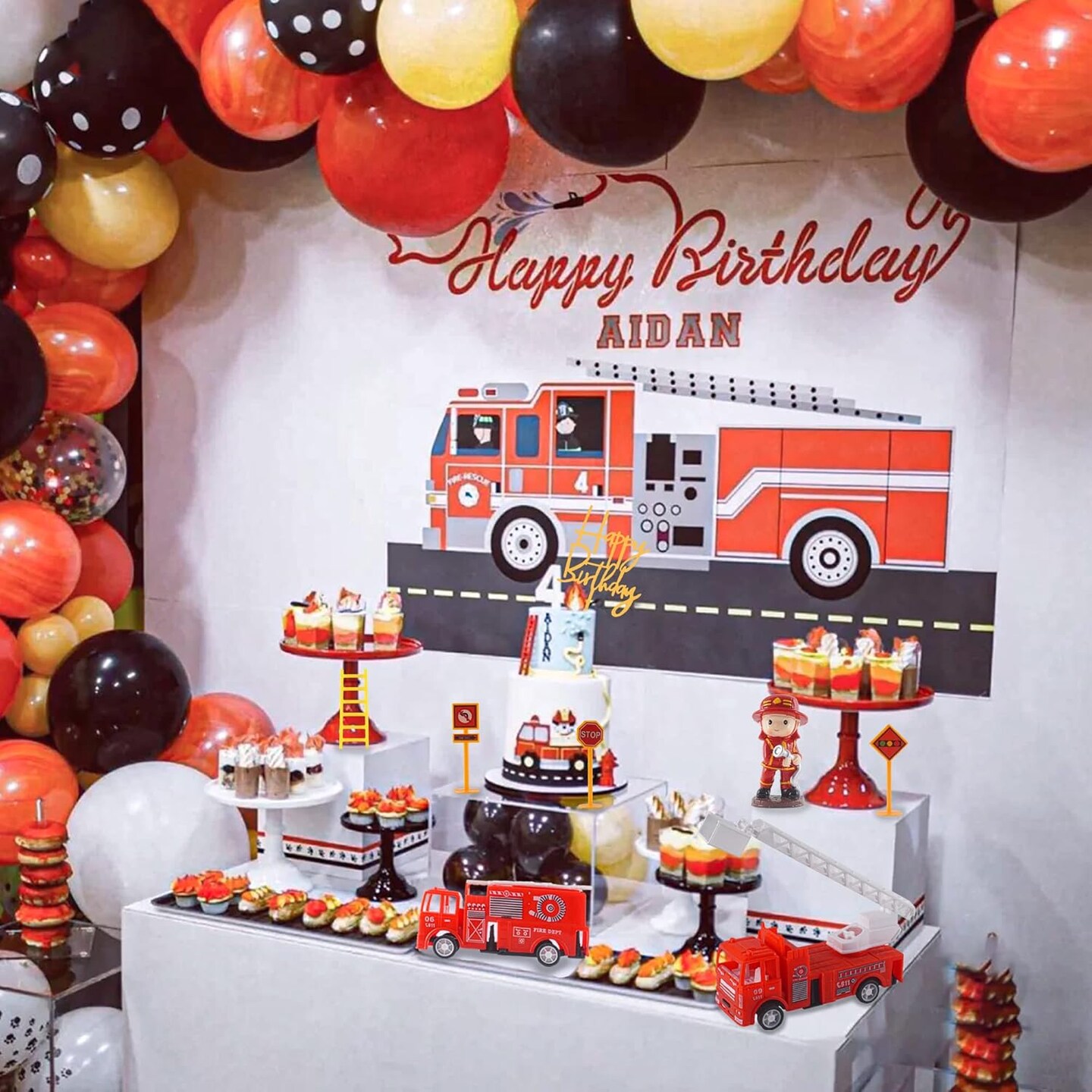 Fire Truck Cake Topper Firefighter Cake Decoration Fireman Themed Happy Birthday Cake Toppers,Truck Firefighter Figurines Cake Topper for Fireman Theme Baby Shower birthday party Decoration(10PCS)