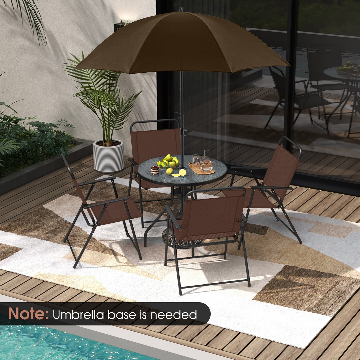 6-Piece Coffee Patio Set with Folding Chairs, Tempered Glass Table & 71