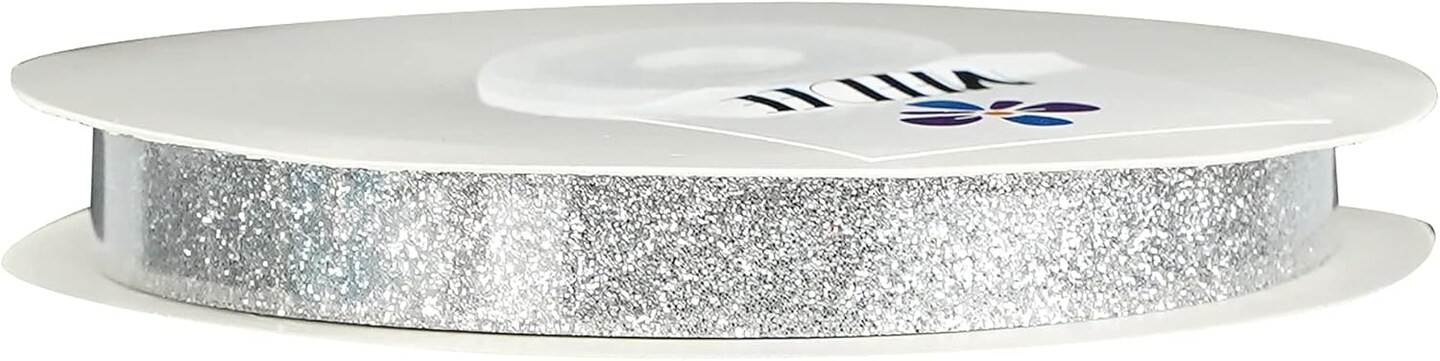 Silver Glitter Ribbon - 3/8 inch x 25 Yards Sparkly Ribbon for Gifts, Wrapping, Cards, Crafts, Wreaths, Hampers, Christmas Decor, Wedding, Party, Home Decoration