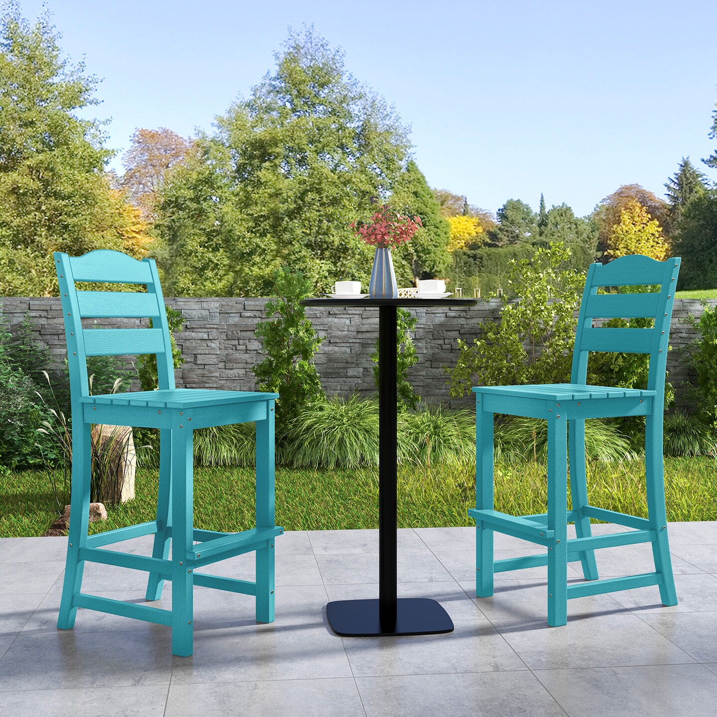 30 Inch Outdoor Bar Stool with Footrest HDPE All-Weather Tall Chair for Patio or Balcony