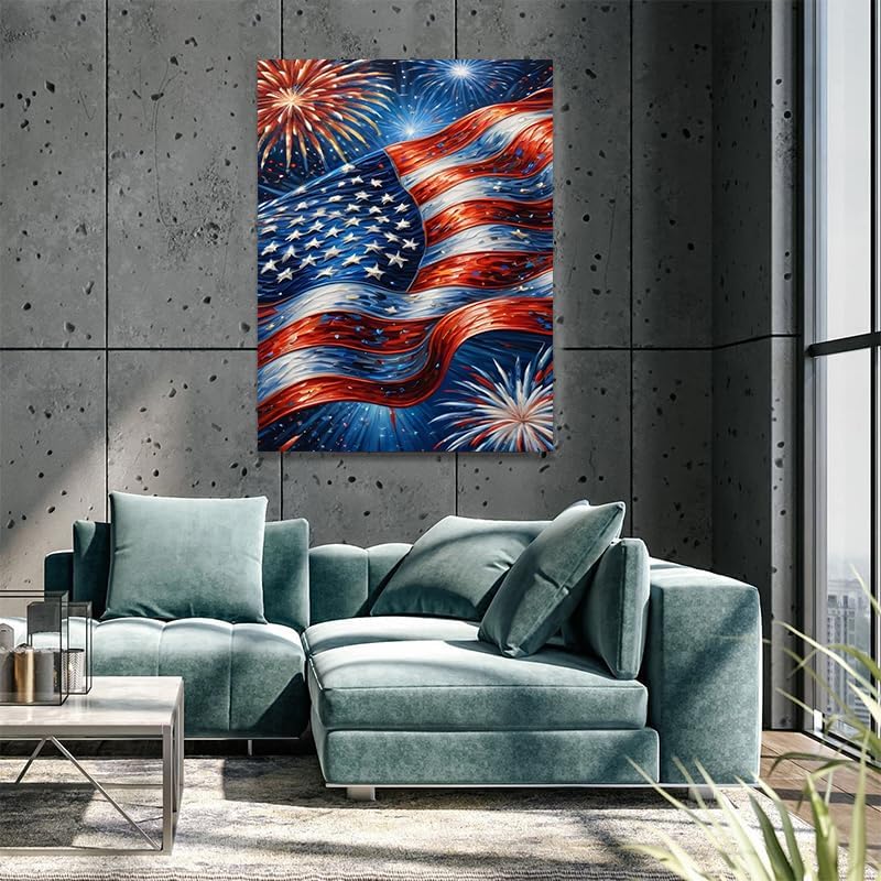4th of July Diamond Painting Kit Fireworks Diamond Painting American Flag Diamond Art 5D Diamond Painting