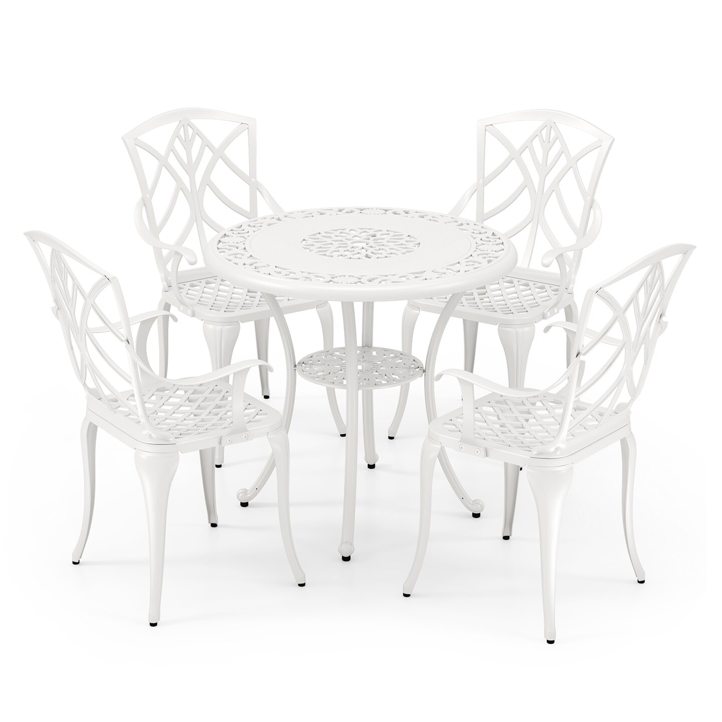 31.5 Inch White Cast Aluminum Patio Bistro Dining Table with Umbrella Hole and Rust-Resistant