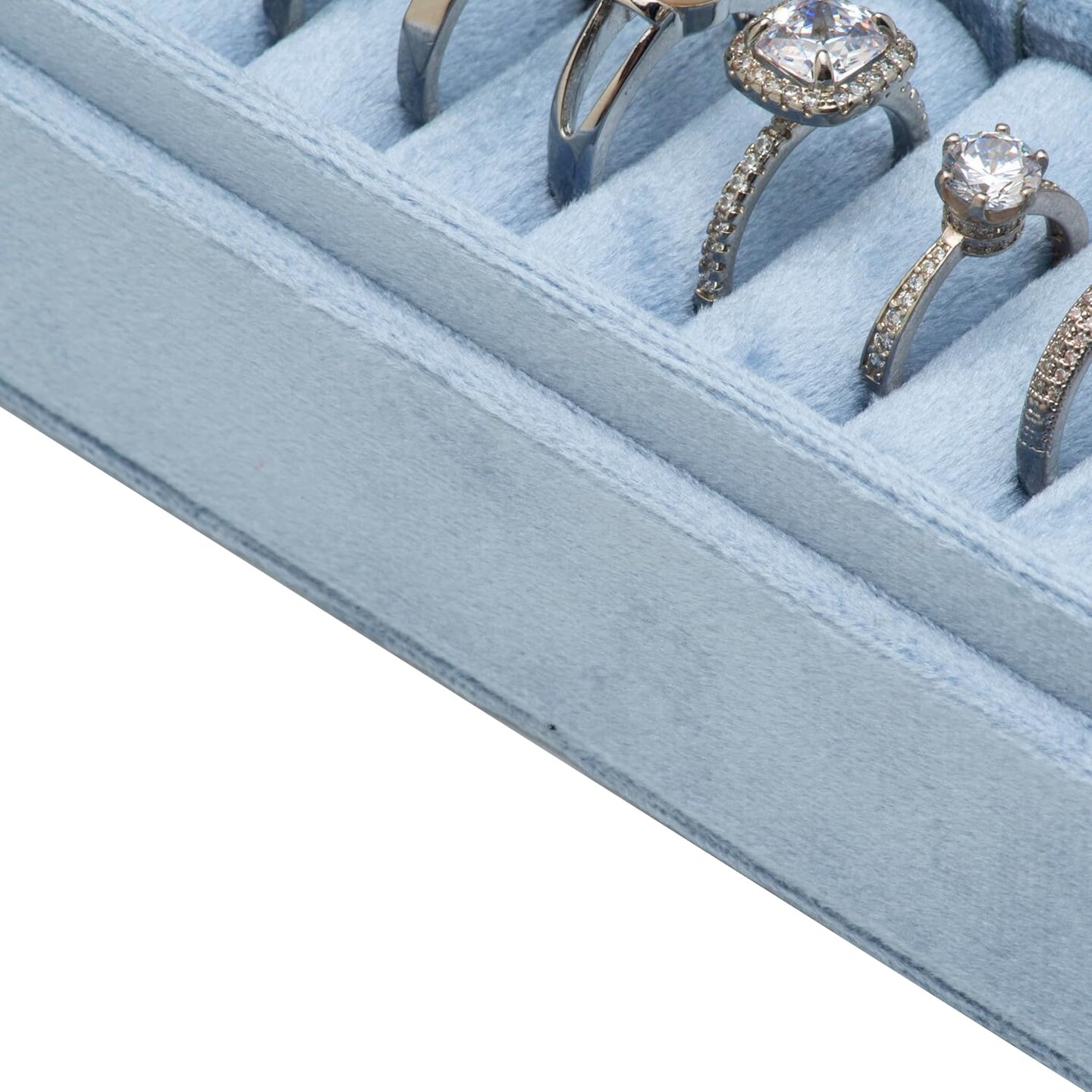 Velvet Small Multiple Ring Box Portable Organizer Display Jewelry Storage Travel Case Jewelry Earring Holder for Wedding Birthday Christmas Day (Light Ocean Blue)