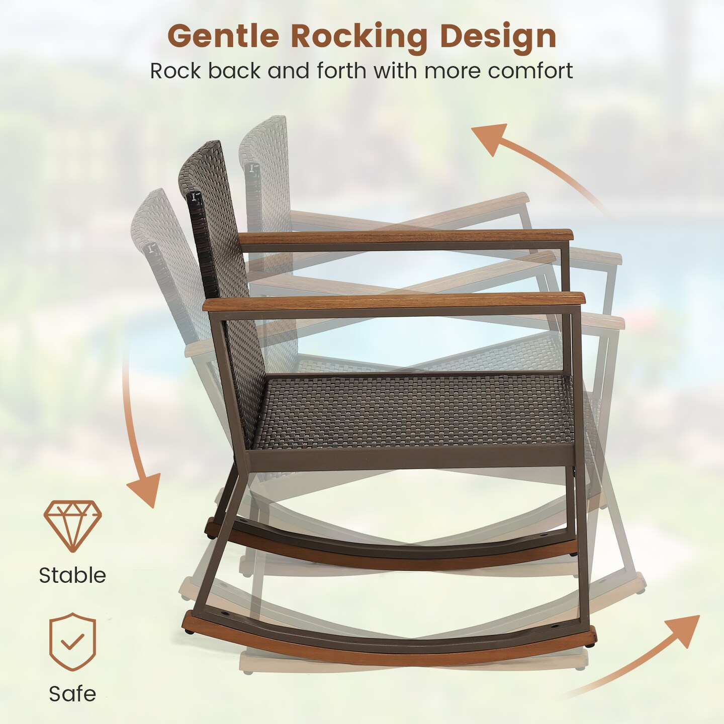Outdoor Rocking Chair Set with Cushions and Two Tier Coffee Table