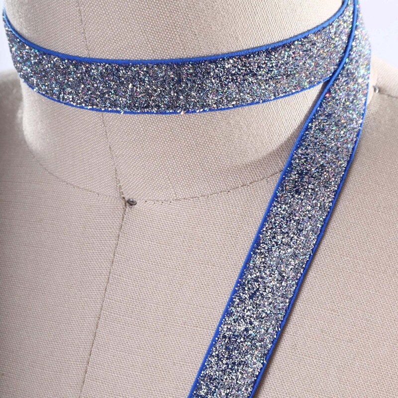 2 Yards Blue and Silver Glitter Elastic Trim 5/8" Stretchy Headband Elastic