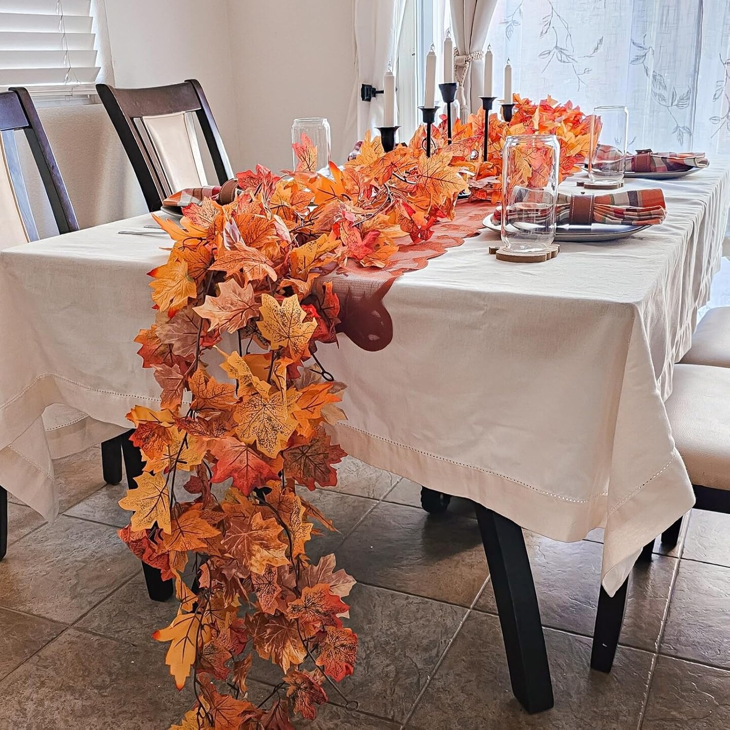 3 Pack Fall Leaf Garland, Hanging Fall Vines Autumn Garland Artificial Maple Fall Leaves Thanksgiving Decor for Home Wedding Fireplace Party