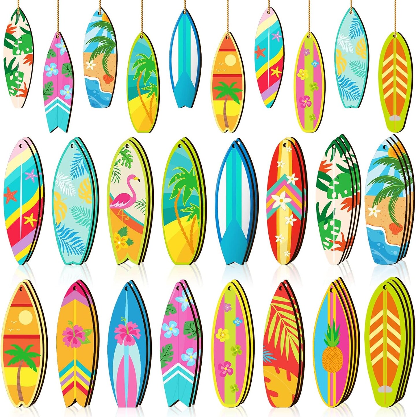 36 Pcs Summer Wood Hanging Ornaments for Tree Summer Tree Decorations Hawaiian Beach Wooden Pendant Decorations with String for Luau Party Supplies(Surfboard)