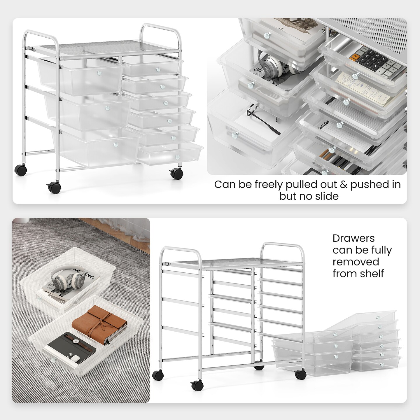9-Drawer Rolling Storage Cart with Metal Frame and Locking Wheels for Office and Craft Use