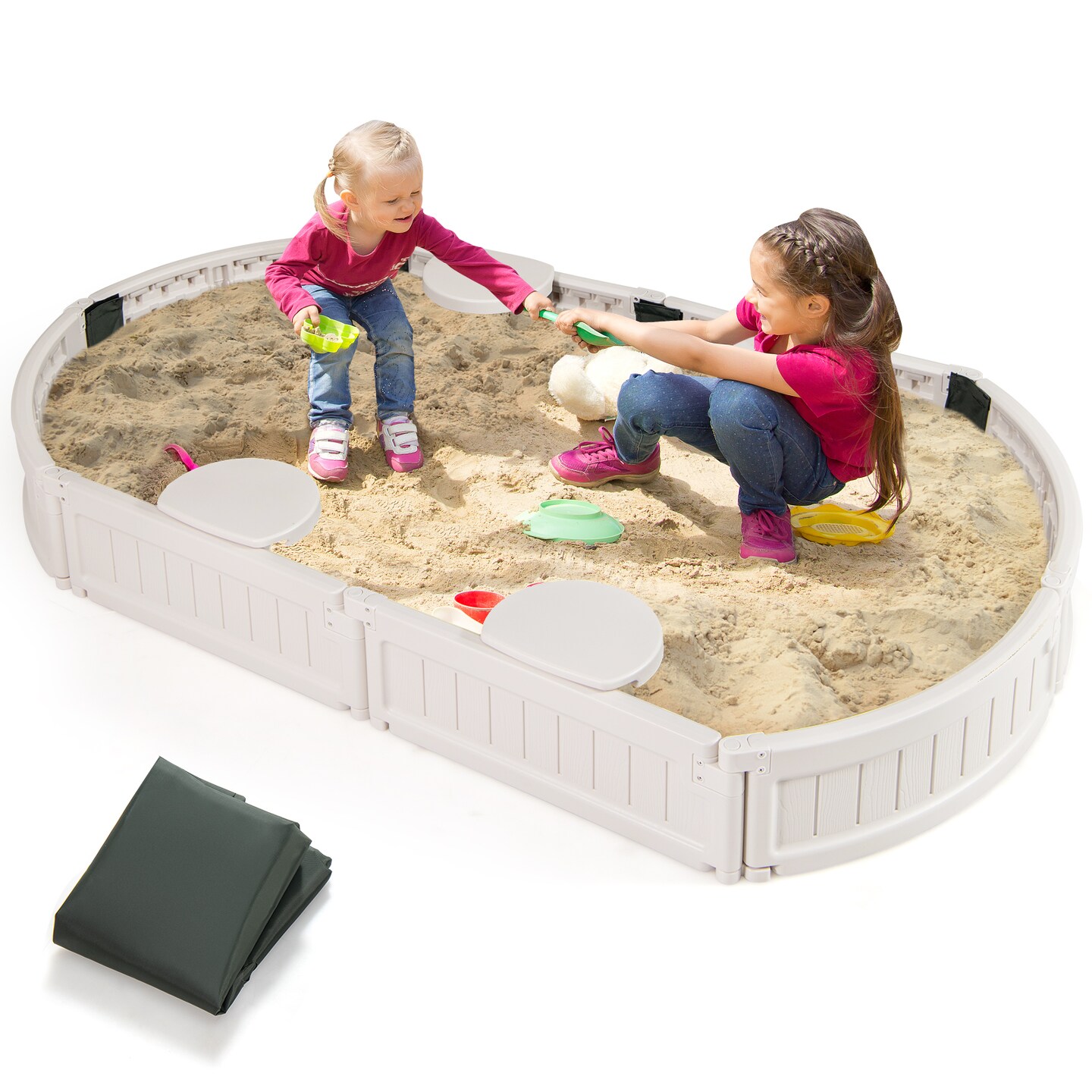 6 Feet Outdoor Sandbox for Kids with Corner Seats and Drainage Liner